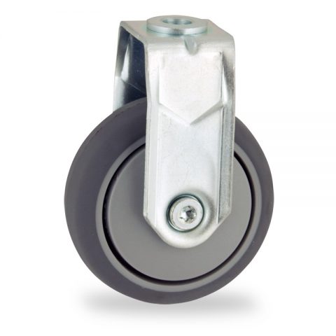 Zinc plated fixed caster 50mm for light trolleys,wheel made of grey rubber,precision bearing.Hollow rivet