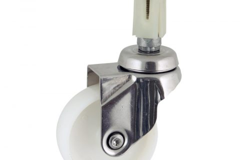 Stainless swivel caster 100mm for light trolleys,wheel made of polyamide,plain bearing.Fitting with square expander socket 27/31