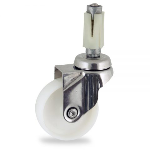 Stainless swivel caster 125mm for light trolleys,wheel made of polyamide,plain bearing.Fitting with square expander socket 21/24