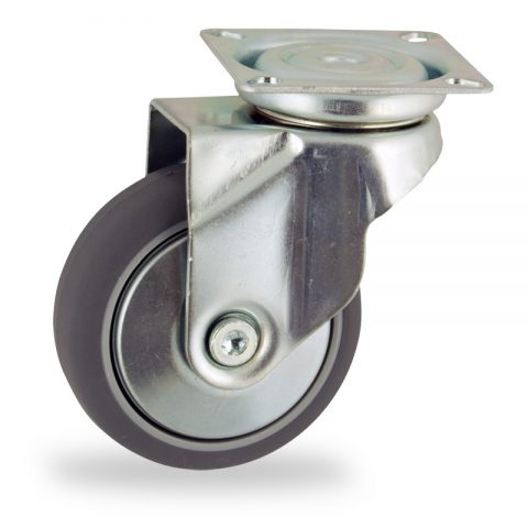 Zinc plated swivel caster 50mm for light trolleys,wheel made of grey rubber,double ball bearings.Top plate fitting