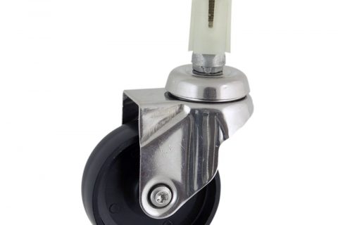 Stainless swivel caster 125mm for light trolleys,wheel made of polypropylene,plain bearing.Fitting with square expander socket 21/24