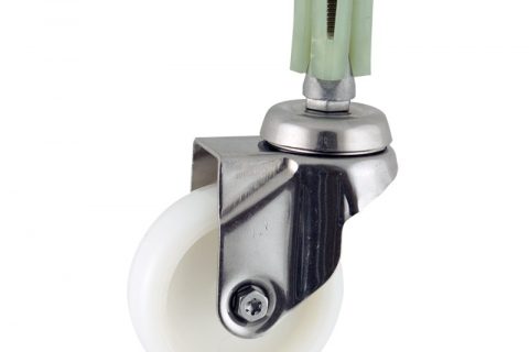 Stainless swivel caster 50mm for light trolleys,wheel made of polyamide,plain bearing.Fitting with square expander socket 24/27