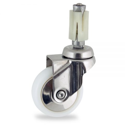 Stainless swivel caster 75mm for light trolleys,wheel made of polyamide,plain bearing.Fitting with square expander socket 21/24