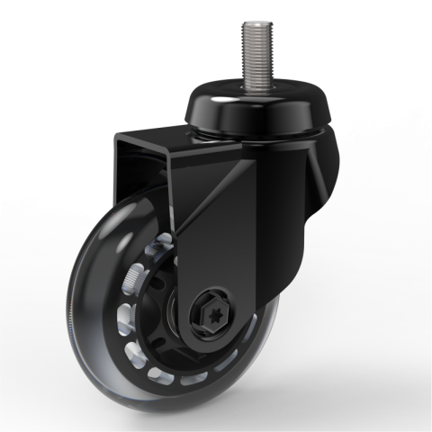Black swivel castor 100mm for light trolleys,wheel made of Polyurethane-Silicon,double ball bearings.Bolt stem fitting