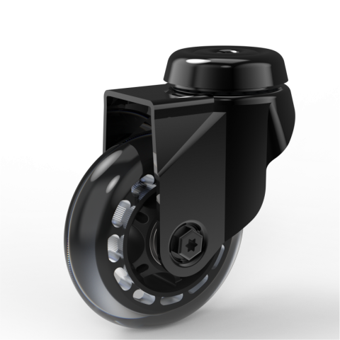 Black swivel castor 75mm for light trolleys,wheel made of Polyurethane-Silicon,double ball bearings.Bolt hole fitting